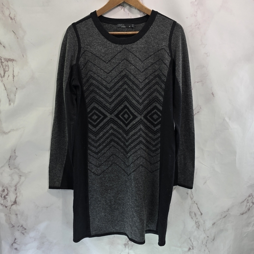 Prana Dress Women Medium Black Gray Sweater Organic Cotton Long Sleeve Delia